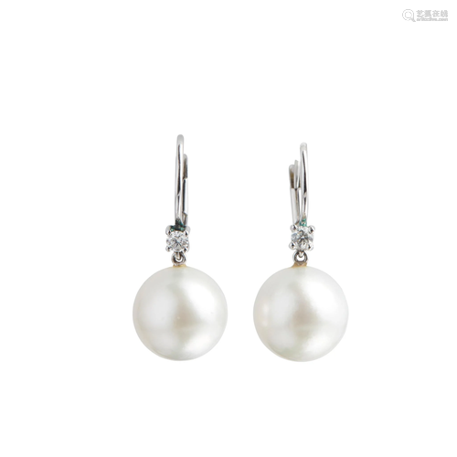 A pair of South Sea pearl and diamond earrings