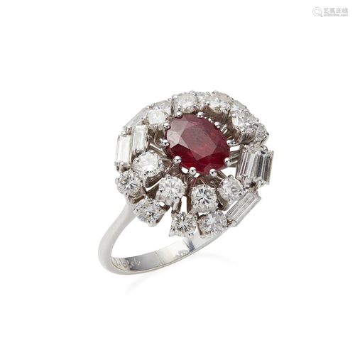 A ruby and diamond set cluster ring