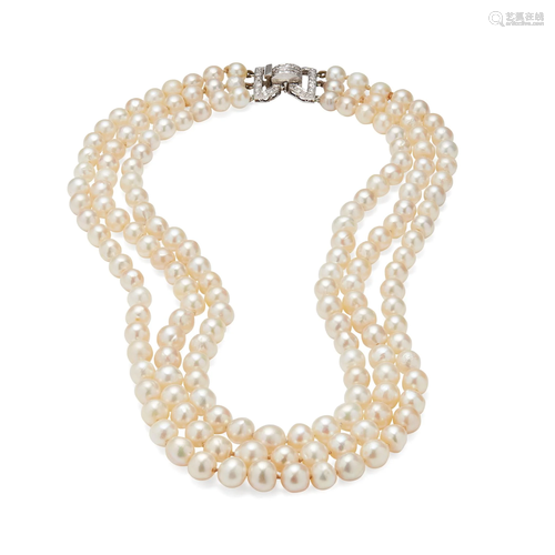 A three strand cultured pearl necklace