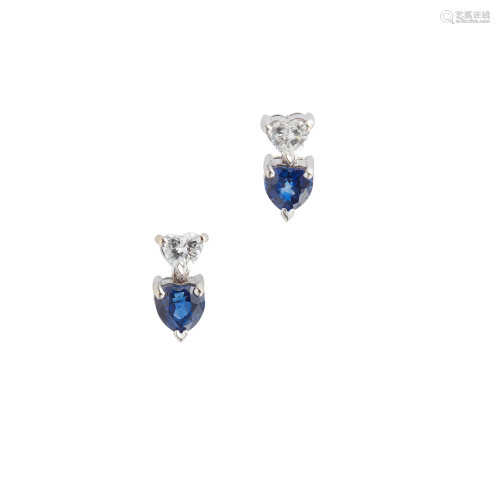 A pair of 18ct white gold sapphire and diamond set