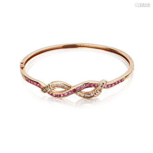 A ruby and diamond set bangle