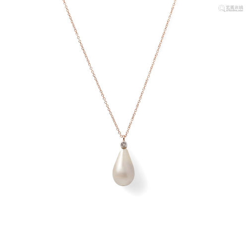 A natural pearl and diamond set pendant