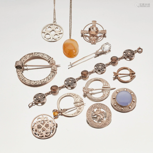 A collection of Scottish silver jewellery