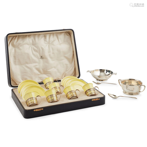 A cased 'Shelley' silver-mounted coffee service