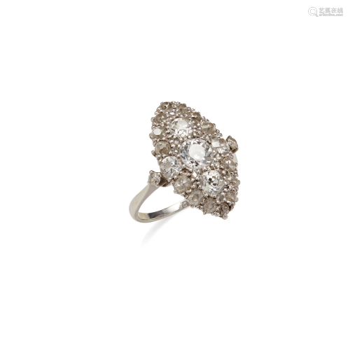 A diamond set navette cluster ring