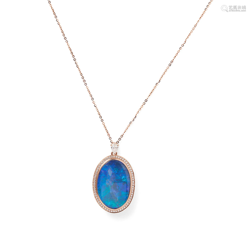 An opal and diamond set pendant necklace