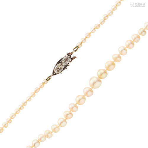 A natural pearl and diamond set necklace