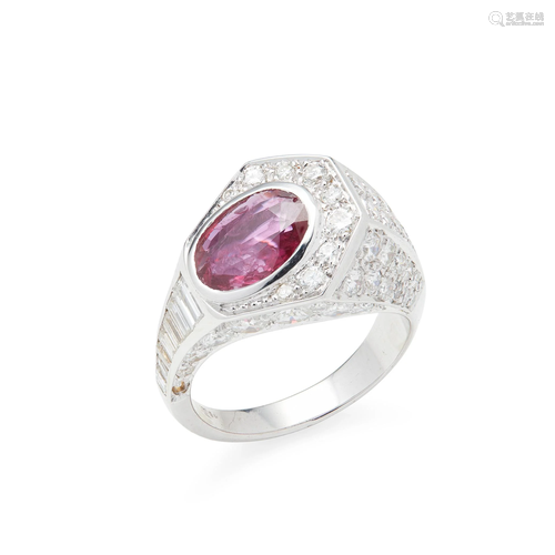 A ruby and diamond set cocktail ring