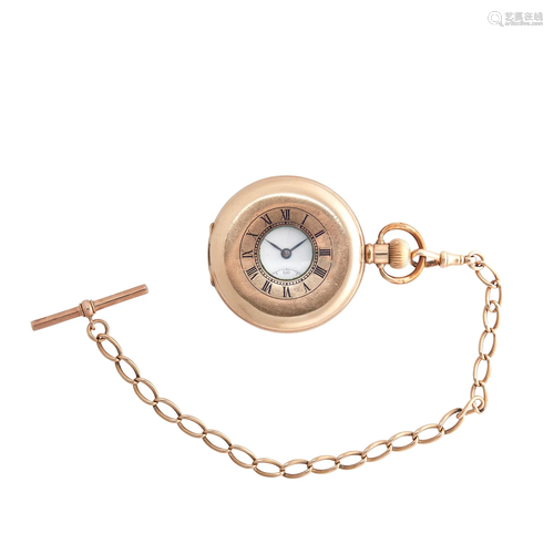 A gold plated pocket watch and chain