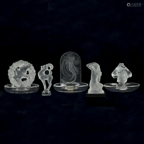 Grp: 5 Lalique Crystal Dishes & Figures