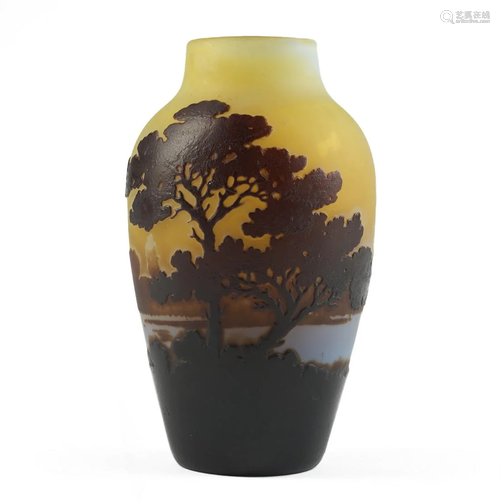 Galle Riverscape Cameo Glass Vase