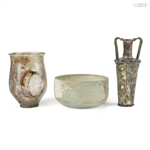 Grp: 3 Ancient Roman Glass Vessels