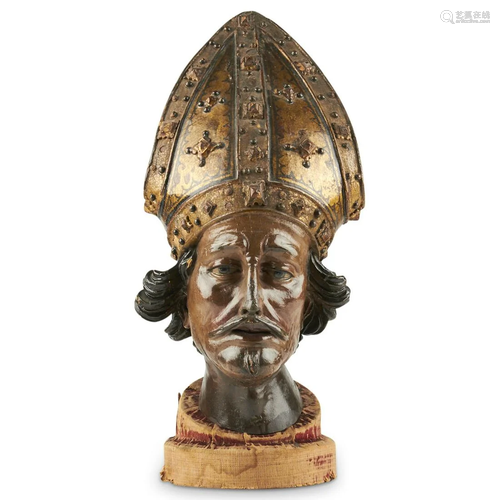 17th c. Spanish or Italian Baroque Carved Wood Bishop