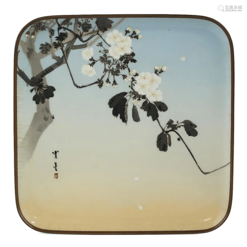 Namikawa Sosuke Cherry Blossom Cloisonne Enamel Tray -