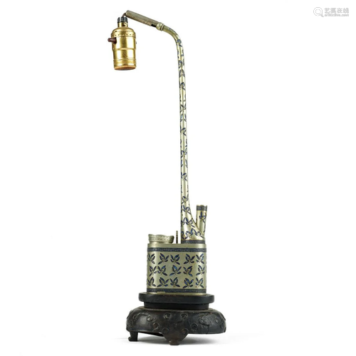 Chinese Paktong Enameled Pipe Lamp