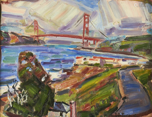 Justin Faivre Golden Gate Bridge Oil on Canvas