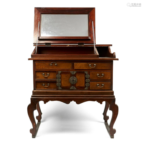 19th c. Korean Slant Top Dressing Table w/ Mirror