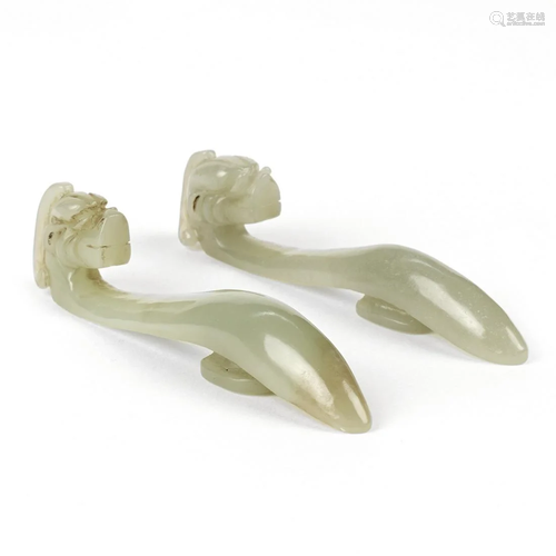 Grp: 2 20th c. Jade Carved Dragon Belt Hooks