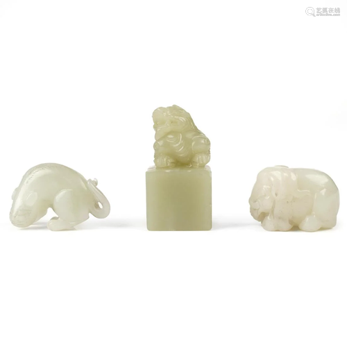 Grp: 3 20th c. Chinese Jade Carved Animals