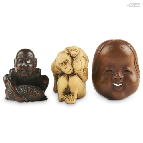 Grp: 3 Japanese Carved Netsuke