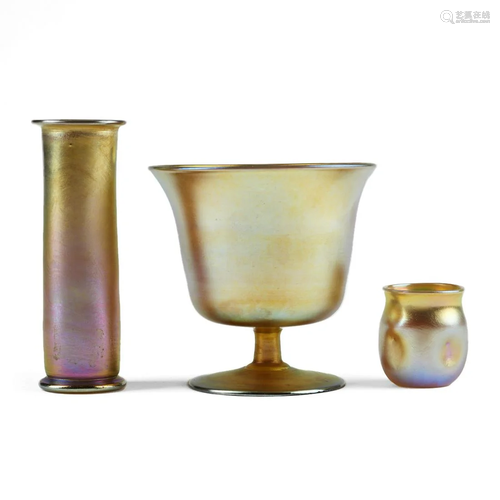 Grp: 3 Tiffany Favrile Art Glass Vessels