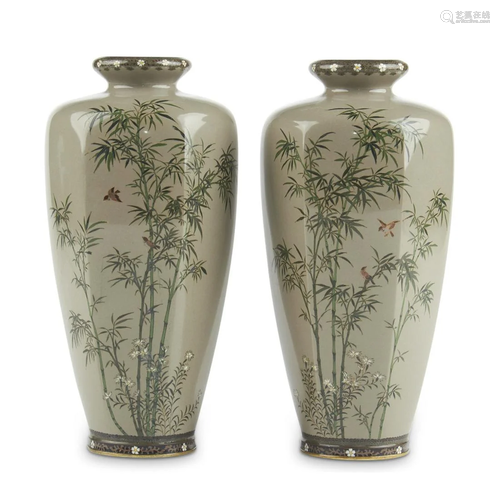 Pair of Hayashi Chuzo Japanese Cloisonne Vases - Marked