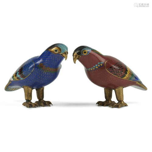 Pair of Chinese Cloisonne Enameled Birds