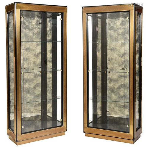 Pair Mastercraft Ebonized Lighted Vitrine Cabinets