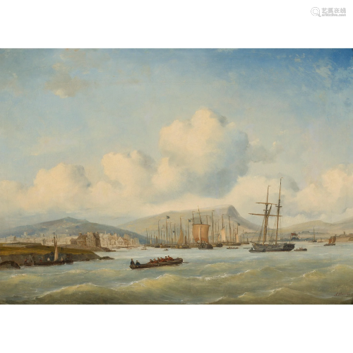 ARY PLEIJSIER (DUTCH 1809-1879) SHIPPING OFF LEITH