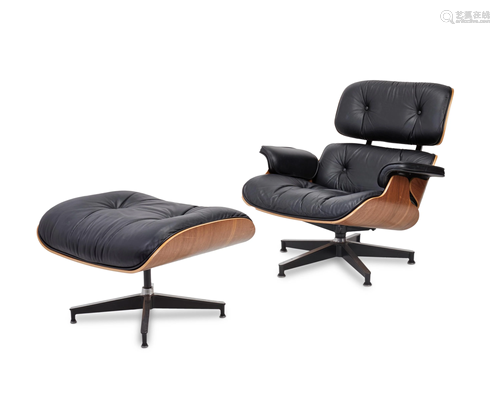 An Eames for Herman Miller lounge chair with ottoman,