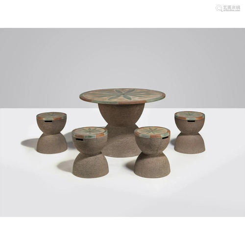 Hans Sumpf Ceramics (20th c.) Coffee table and four