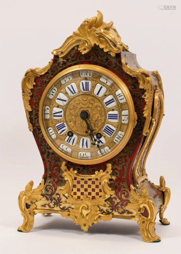 FRENCH BOULLE DORE BRONZE MANTEL CLOCK, H 14