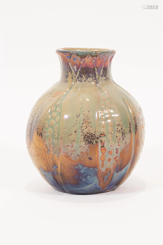 POTTERY VASE, IRIDESCENT GLAZE H 5.5