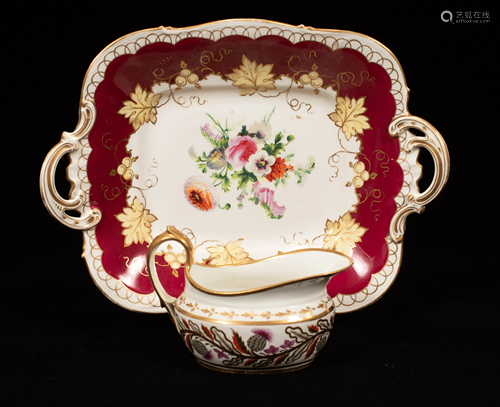 SPODE HAND PAINTED PORCELAIN TRAY C 1850, W 10