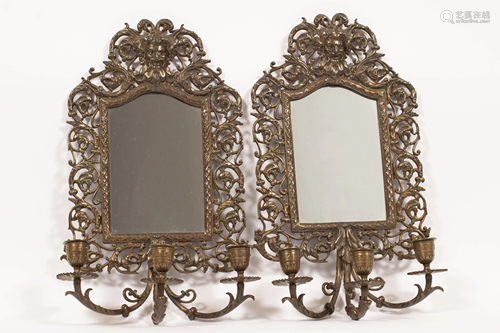 BRONZE PAIR OF MIRROR SCONCES C 1900 2 PCS H 17.5