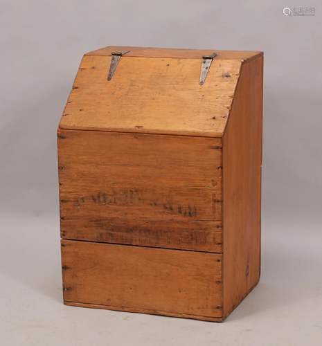 PINE & CAST IRON FIREWOOD BIN, 19TH.C . H 30