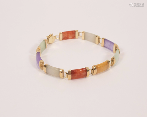 14KT GOLD, JADE & SEMI-PRECIOUS STONE BRACELET, L 7