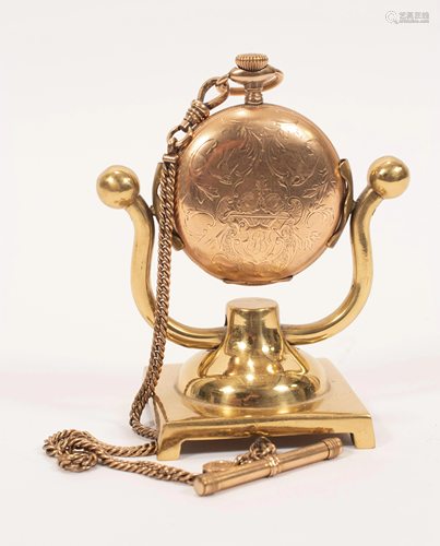 WALTHAM 21-JEWEL GOLD FILLED POCKET WATCH + STAND, DIA