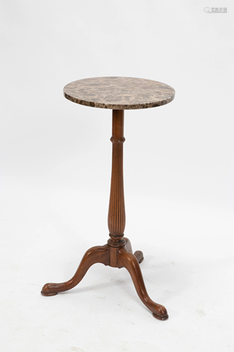 KINDEL MARBLE TOP & MAHOGANY PEDESTAL TABLE, H 32…