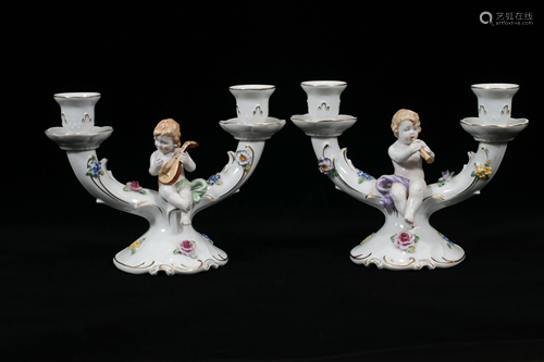 VON SCHIERHOLZ, PORCELAIN CANDELABRAS, PAIR H …