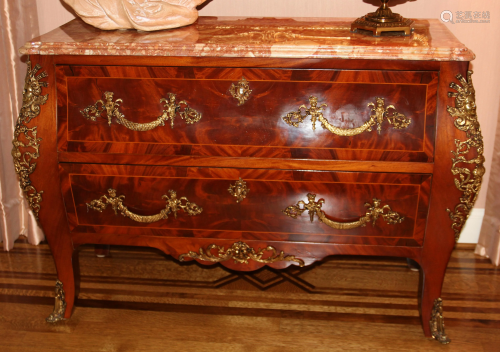 TROUVAILLES FRENCH STYLE MARBLE TOP WALNUT BOMBE