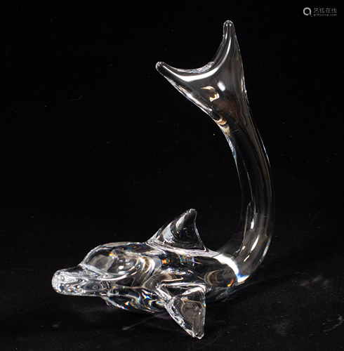 DAUM FRANCE CRYSTAL DOLPHIN FIGURINE, H 9