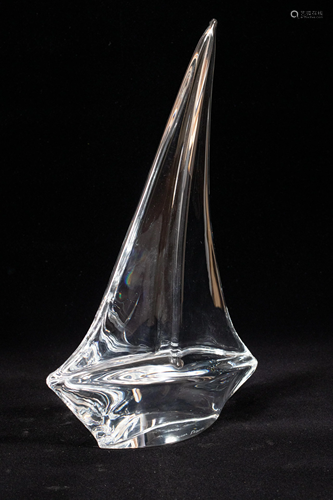 DAUM FRANCE CRYSTAL SAILBOAT FIGURINE, H 13