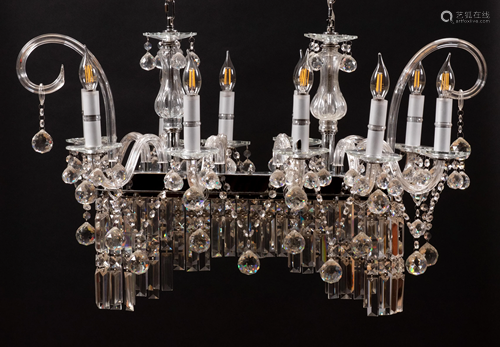 ART DECO STYLE CRYSTAL & CHROMED STEEL CHANDELIER, H