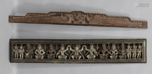 INDIAN PAINTED CARVED WOOD ARCHITECTURAL MOUNTS, …