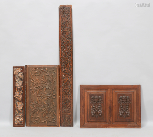 ENGLISH CARVED WOOD WALL PLAQUES, 4 PCS, L 19