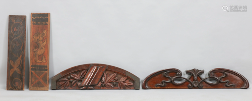 ENGLISH CARVED WOOD WALL PLAQUES, 4 PCS, L 30