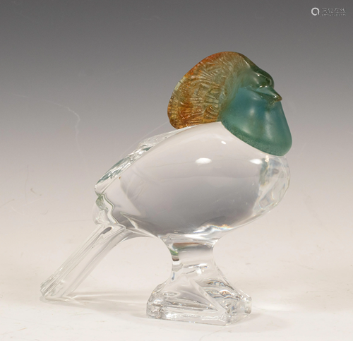 DAUM FRANCE PATE DE VERRE & CRYSTAL BIRD FIGURINE, H