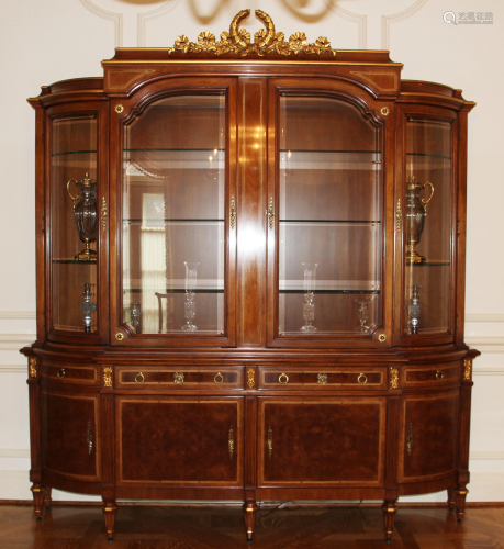 KARGES FRENCH EMPIRE WALNUT BREAKFRONT, H 97