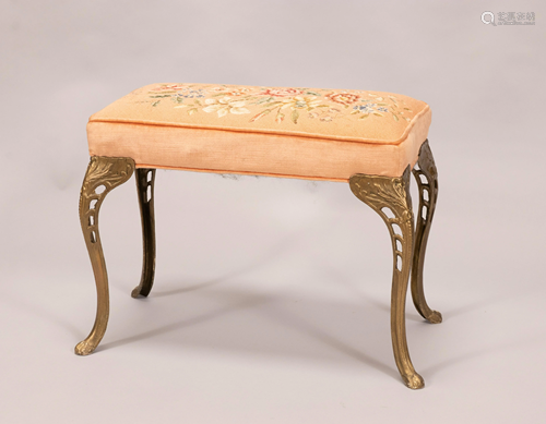 NEEDLEPOINT BENCH, IRON LEGS, C. 1910, H 19